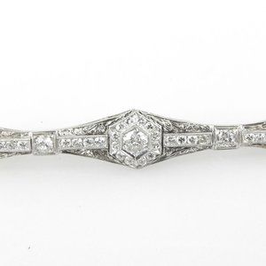 Vintage 14 Karat White Gold and Diamond Bar Pin